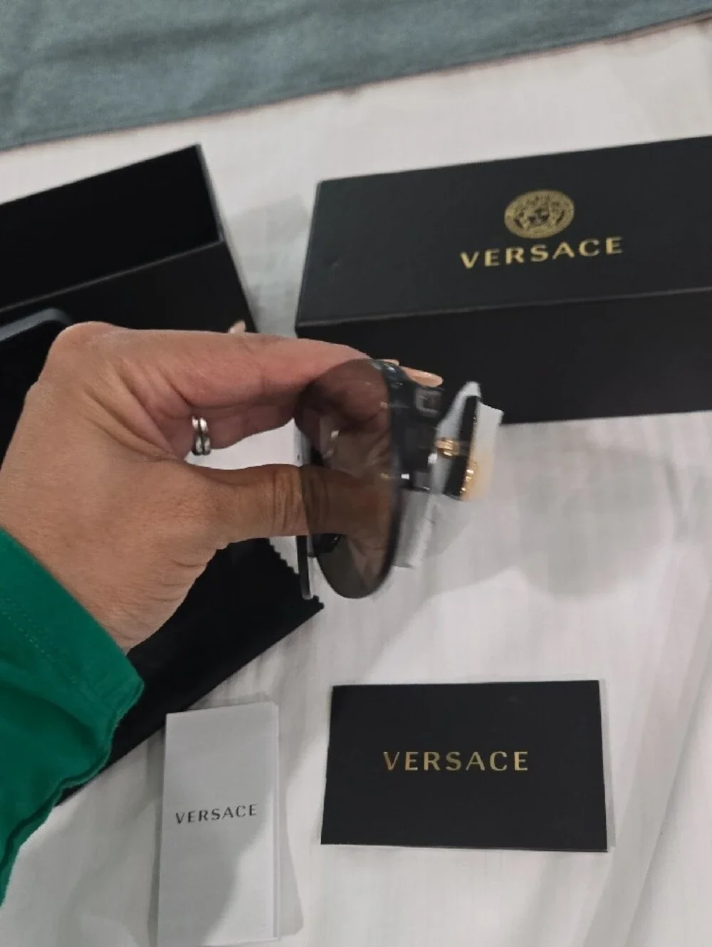Authentic Versace Shield Sunglasses in Silver with Gold Rivet Accents STYLE:4391